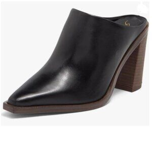 FOWT Black Pointed Toe Slip On Mules Stacked Block High Heel Sandal Proms Shoes